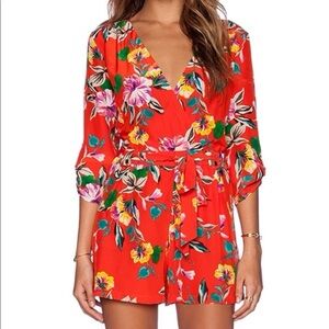 YUMI KIM Orange Floral Romper Shorts Tropical Resort Vacation Girls Trip Size M